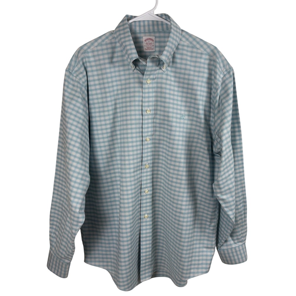 Brooks Brothers Button Down Mens L Blue Plaid Non-Iron Supima Cotton Preppy